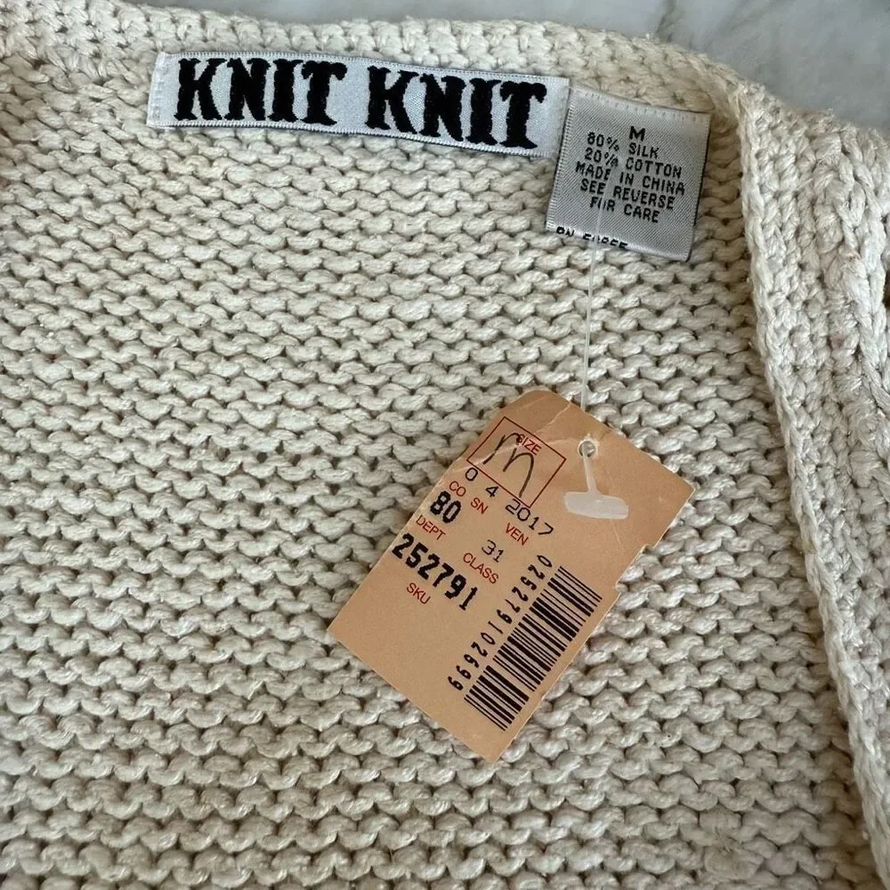 Knit knit vintage silk/cotton knit oatmeal color vest sweater cardigan sz M NWT - Picture 4 of 7